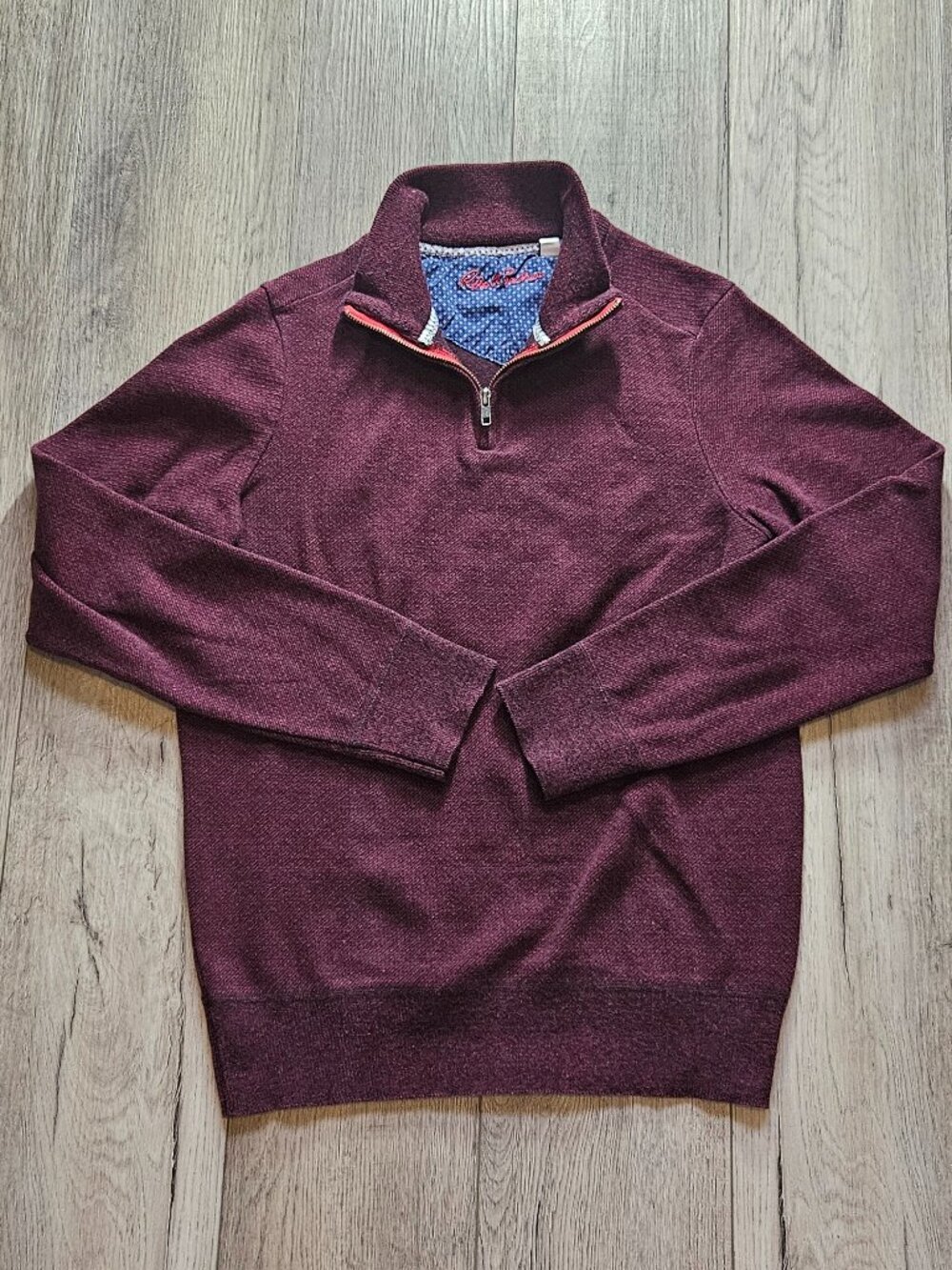 Robert Graham Burgundy Luxury Pattern Heathered 1/4 Zip Pullover Sweater Size L